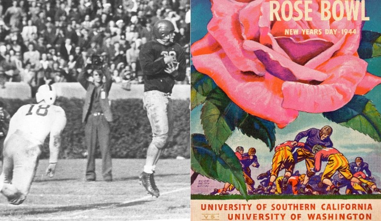<p>1944 featured the only Rose Bowl with two teams from the PCC: USC and Washington. The squads played a de facto PCC championship due to travel restrictions caused by World War II. The underdog <a href="http://pac-12.com/videos/great-rose-bowl-moments-1944-usc-vs-washington" target="_blank">Trojans shut out No. 4 Washington 29-0</a> in a one-sided affair. </p>
