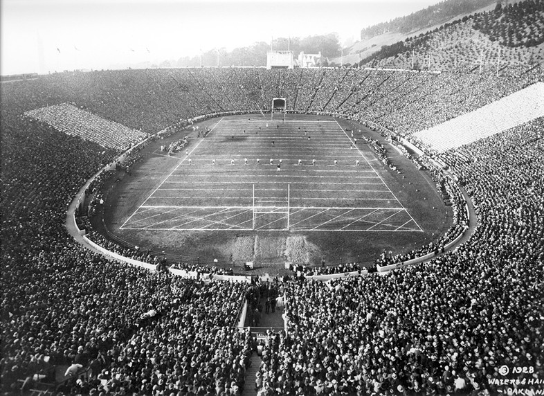 <p>A 1928 panorama photo shows the layout of Memorial Stadium in Berkeley. Nearly 90 years later, little has changed.</p>
