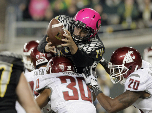 <p><span style="line-height: 1.6em;">The Ducks racked up 719 total yards of offense on a night that Wazzu quarterback Connor Halliday attempted an NCAA-record 89 passes. A pair of first-half Oregon fumbles kept the score close for a while, but </span><a href="http://pac-12.com/videos/highlights-oregon-football-takes-down-washington-state" style="line-height: 1.6em;" target="_blank">another sparkling Marcus Mariota effort turned this into another rout</a><span style="line-height: 1.6em;">. The<a href="http://pac-12.com/event/2013/10/26/ucla-oregon"> Ducks host UCLA next weekend</a> while the Cougars get a bye.</span></p>

