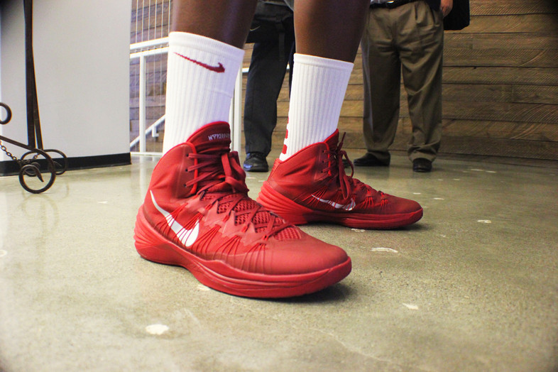<p>Stanford senior forward Chiney Ogwumike's cardinal red shoes.</p>
