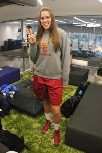 <p>USC senior forward Cassie Harberts in her cardinal and white Nikes.</p>
