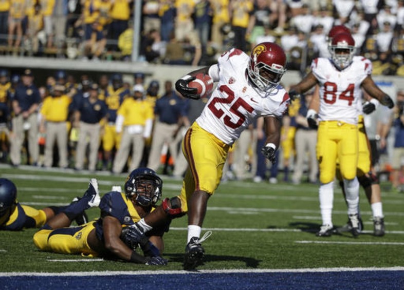<p>The Trojans tied an NCAA record with three punt returns for touchdowns in Berkeley. Javorius Allen also scored three touchdowns to help push USC's win streak over the Golden Bears to 10 <a href="http://pac-12.com/videos/highlights-usc-football-tramples-cal-62-28" target="_blank">in blowout fashion</a>. Ed Orgeron's squad is still alive in the Pac-12 South entering next week's <a href="http://pac-12.com/event/2013/11/16/stanford-usc" target="_blank">showdown with Stanford</a>, while <a href="http://pac-12.com/event/2013/11/16/california-colorado" target="_blank">Cal travels to Colorado</a>.</p>
