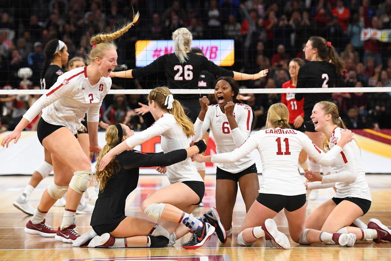 View from the top - Stanford beats Nebraska, celebrates grabbing its eight national championship in program history (the most of all time in NCAA volleyball history).