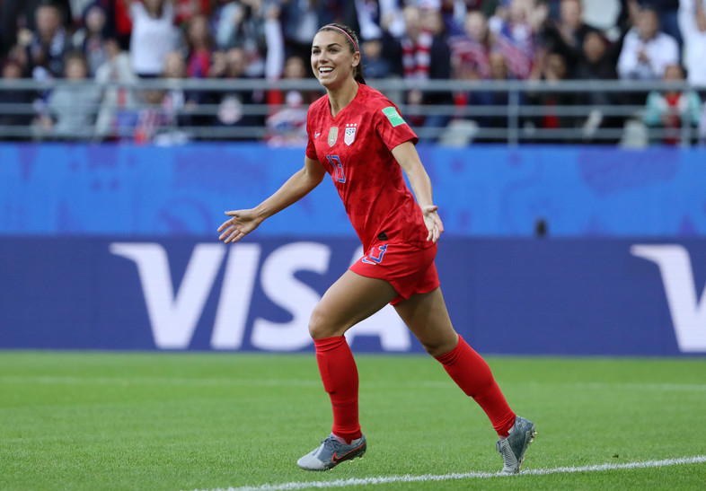 June 11: Cal alum Alex Morgan celebrates after scoring USA's first goal in a match between USA and Thailand in Reims, France.