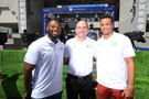 Royce Freeman, Mark Helfrich, and Johnny Ragin III are all smiles at Pac-12 Football Media Days. 