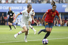 Kelley O'Hara of USA, Vicky Losada of Spain during the 2019 FIFA Women's World Cup France Round Of 16 match between Spain and USA at Stade Auguste Delaune on June 24, 2019 in Reims, France. 