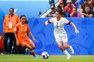 United State's defender Kelley O'Hara and Netherland's midfielder Danielle Van De Donk during the 2019 FIFA Women's World Cup France Final match between United States and Netherlands at Groupama Stadium on July 7, 2019 in Lyon, France.