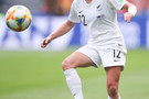 June 11: Former Cal player Betsy Hassett plays a ball in New Zealand's 0-1 loss to The Netherlands