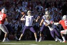 Washington quarterback Jake Browning drops back for a pass during the first half.