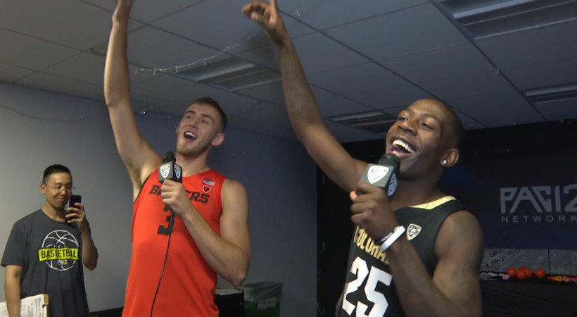OSU's Tres Tinkle, CU's McKinley Wright IV perform karaoke duet at Pac-12 Men's Basketball Media Day