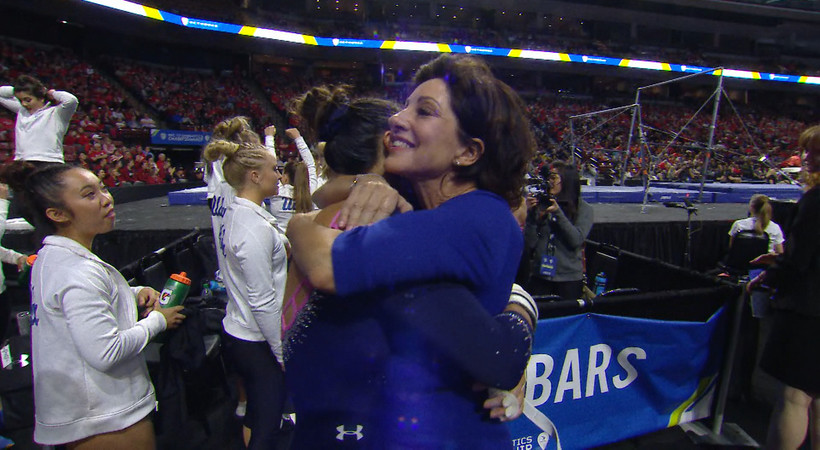 UCLA women's gymnastics celebrates its second straight Pac-12 Championship title